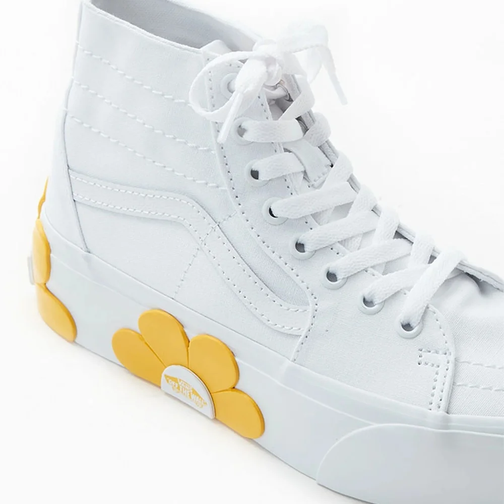 Vans Women's White and Yellow Flower High-Top Sneakers - Picture 2 of 4